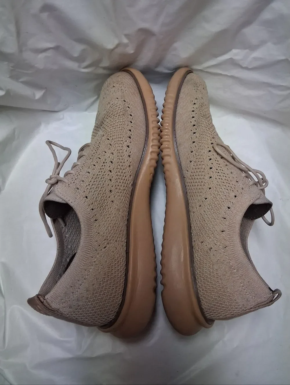 Cole Haan Men's Knit Lace-Up Casual Shoes - Beige Sz 9M Preowned